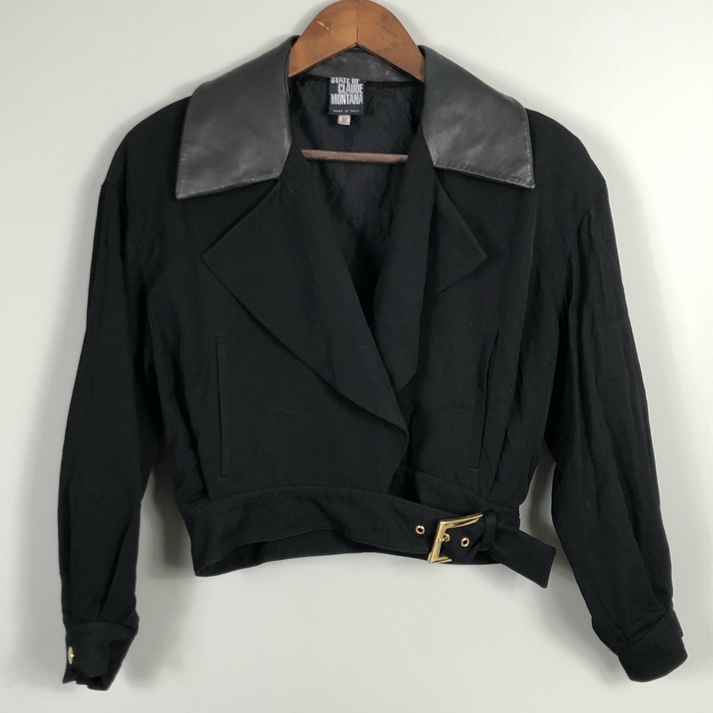 State of Claude Montana Leather Collar Crop Jacket